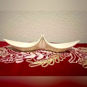 C1930s Lenox Gold Trimmed Double Crescent Candy Dish Gold Back-stamp Made In USA